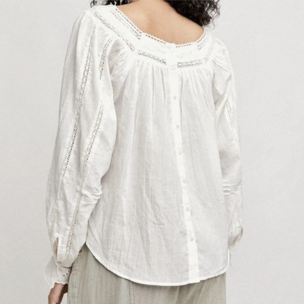 FREE PEOPLE White Cream Cotton Blouse Lace Eyelet Reversible XS